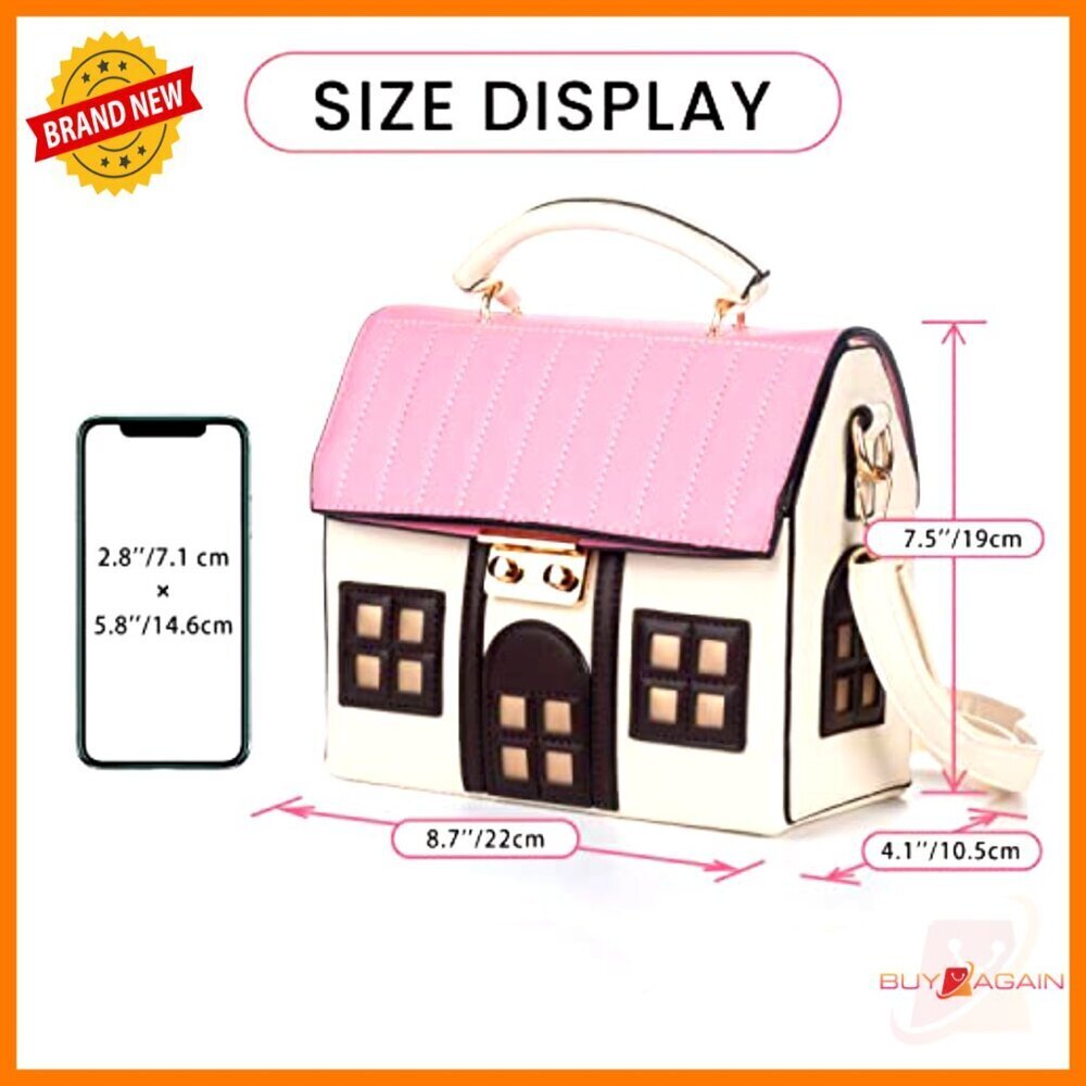 PU Leather Mini Shoulder Bag Crossbody Messenger Purse House Shaped Design - Picture 3 of 7